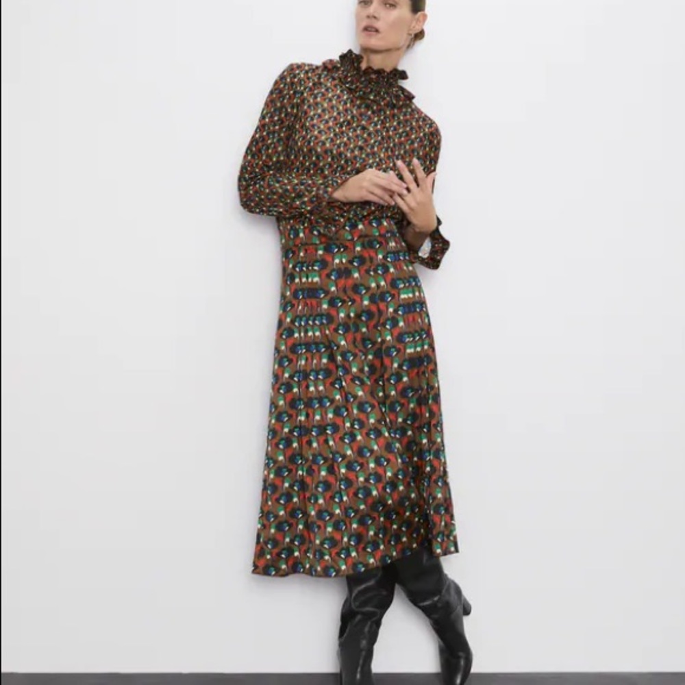 Zara printed pleated skirt